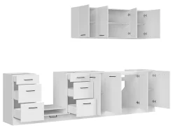 Cuisine complète 300 cm,Ensemble de meuble de cuisine coloris Blanc/Craie brillant, plan de travail non inclus