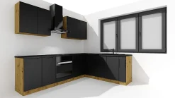 Cuisine complète d'angle ISYA 9 éléments couleur Noir/Chêne Artisan - Longueur 200/260 cm