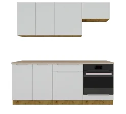 Cuisine complète ISYA 6 éléments couleur Gris clair/Artisan - Longueur 200/200 cm