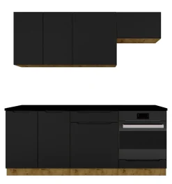 Cuisine complète ISYA 6 éléments couleur Noir/Chêne Artisan - Longueur 200/200 cm