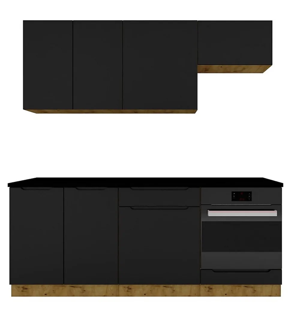 Cuisine complète ISYA 6 éléments couleur Noir/Chêne Artisan - Longueur 200/200 cm