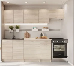 Cuisine complète Mila 7 éléments couleur chêne sonoma avec plan de travail inclus - Longueur 180/240 cm