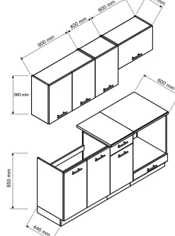 Cuisine complète MILA 6 éléments couleur sonoma avec plan de travail inclus - Longueur 180 cm