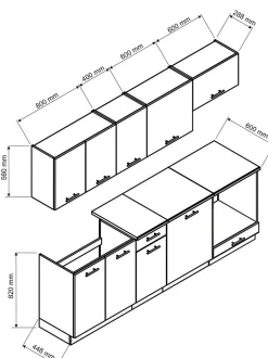 Cuisine complète MILA 8 éléments couleur chêne Artisan avec plan de travail inclus - Longueur 240 cm