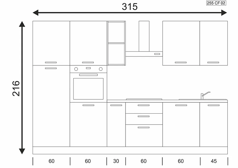 Cuisine complète montée All in Daphne blanc et imitation chêne L. 315 cm avec électroménager