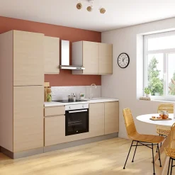 Cuisine complète montée All in Carla imitation chêne L. 255 cm avec électroménager