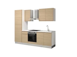 Cuisine complète montée All in Carla imitation chêne L. 255 cm avec électroménager