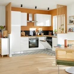 Cuisine complète montée All in Mimosa blanc L. 375 cm avec électroménager