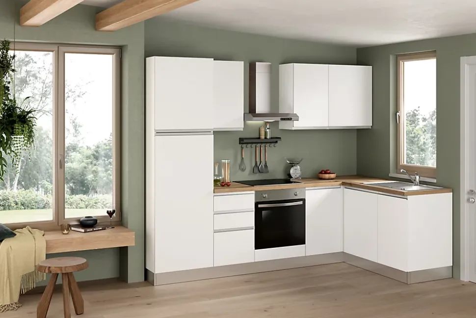 Cuisine complète montée All in Mimosa blanc L. 375 cm avec électroménager