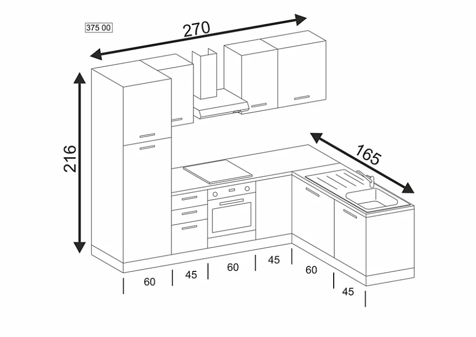 Cuisine complète montée All in Mimosa blanc L. 375 cm avec électroménager