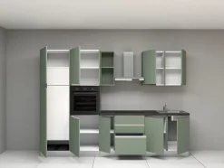 Cuisine complète montée All in Salvia vert L. 300 cm avec électroménager