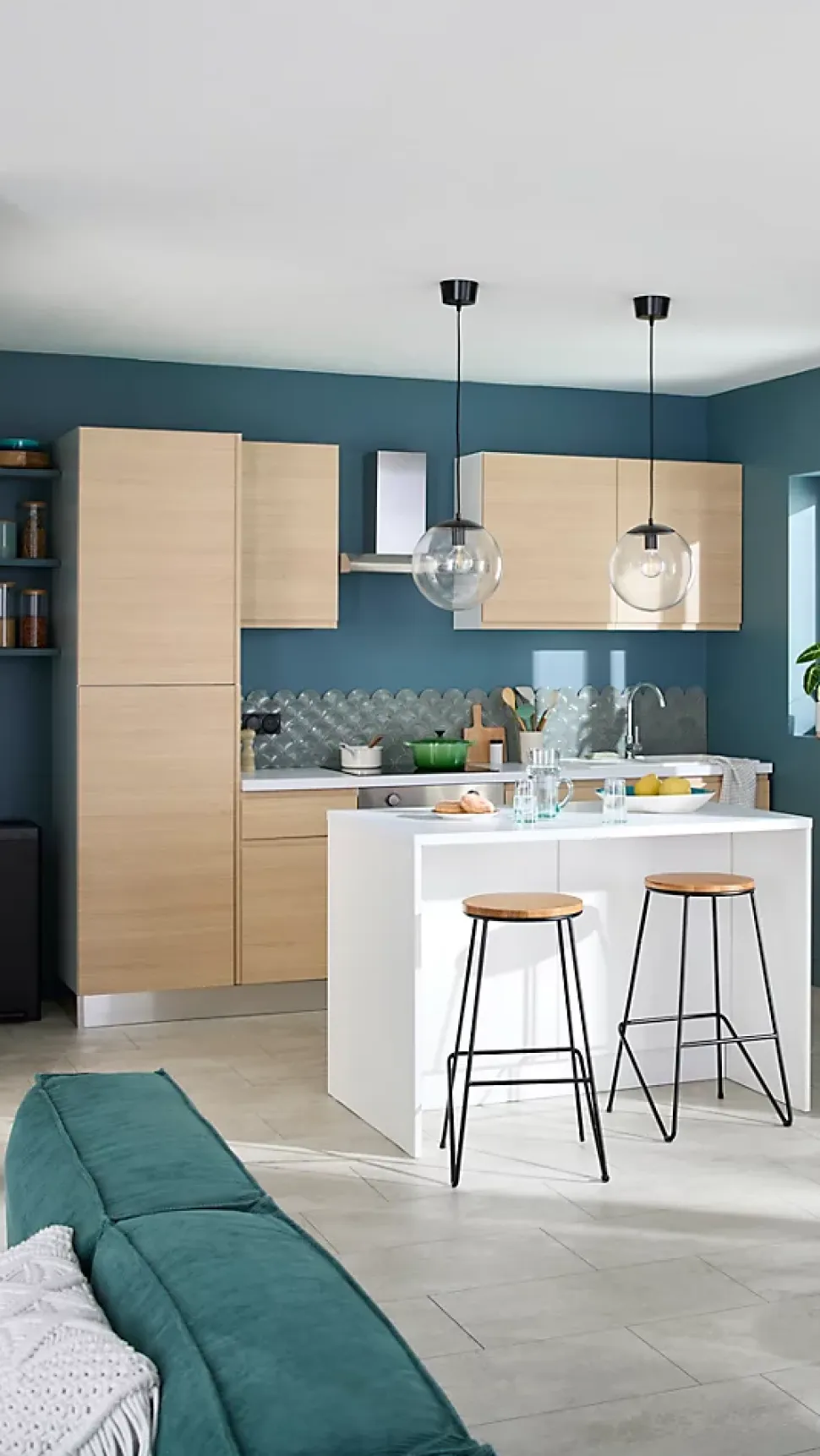 Cuisine complète montée All In Carla imitation chêne L. 285 cm avec électroménager