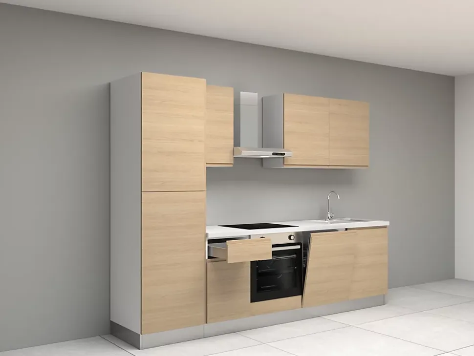 Cuisine complète montée All In Carla imitation chêne L. 285 cm avec électroménager