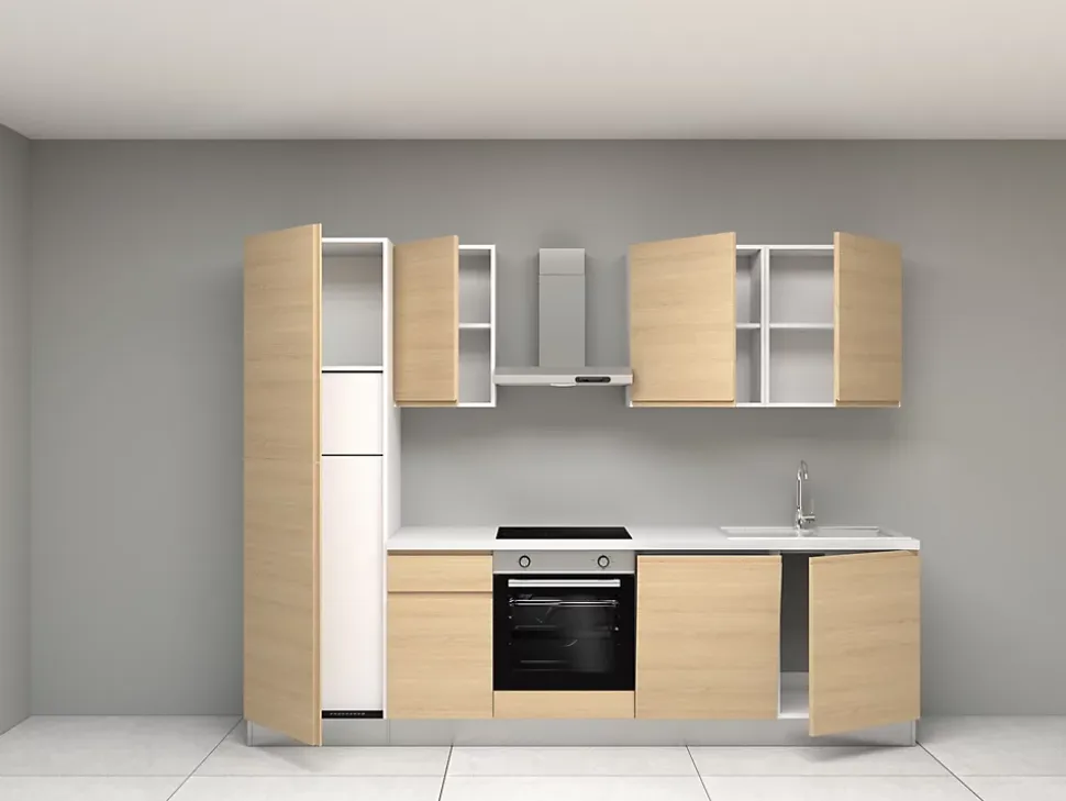 Cuisine complète montée All In Carla imitation chêne L. 285 cm avec électroménager