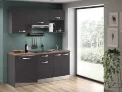 Cuisine complète montée All in gris anthracite L. 180 cm avec électroménager
