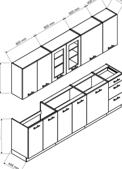 Cuisine complète Nela 8 éléments couleur gris mat - Longueur 260 cm