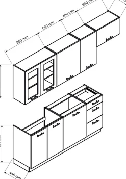 Cuisine complète Nela 7 éléments couleur gris mat - Longueur 180/240 cm