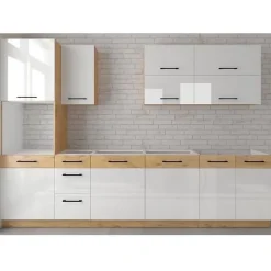 Cuisine complète ROCK AUCUNE 300 cm Chêne Lancelot et blanc brillant