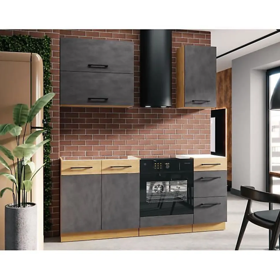 Cuisine complète ROCK L180 cm AUCUNE chêne Lancelot gris matera