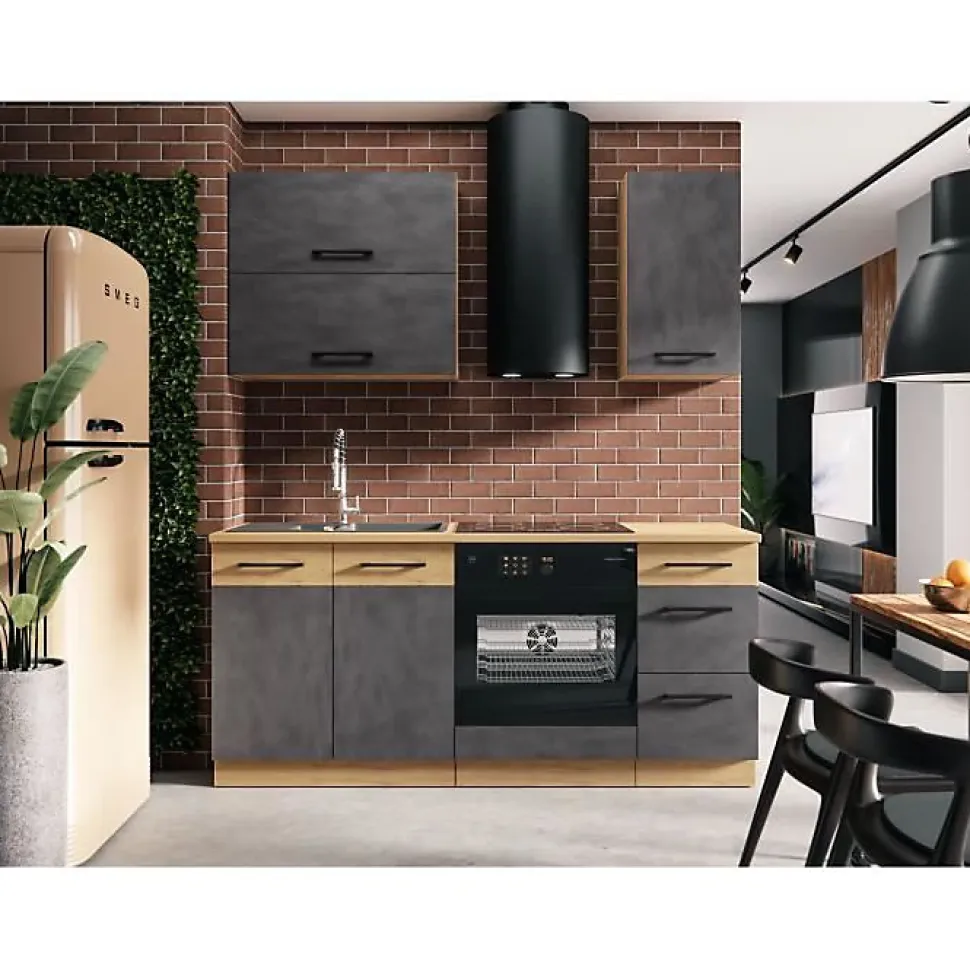 Cuisine complète ROCK L180 cm AUCUNE chêne Lancelot gris matera