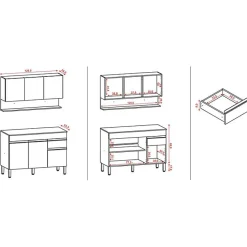 Cuisine Equipée - LINE - Imitation Chêne et Blanc - 6 Portes - 1 Tiroir - 9 Niches