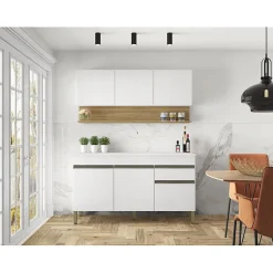 Cuisine Equipée - LINE - Imitation Chêne et Blanc - 6 Portes - 1 Tiroir - 9 Niches