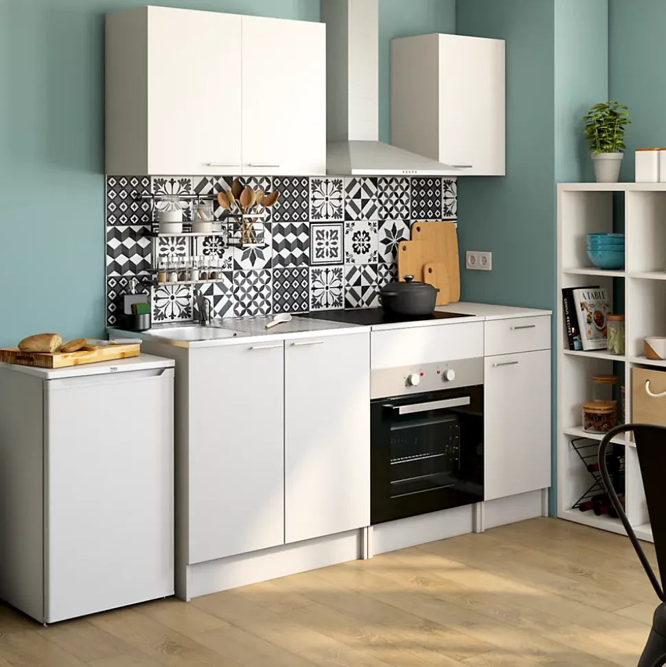 Cuisine 1er prix Primalight blanc avec poignées et plan de travail inclus