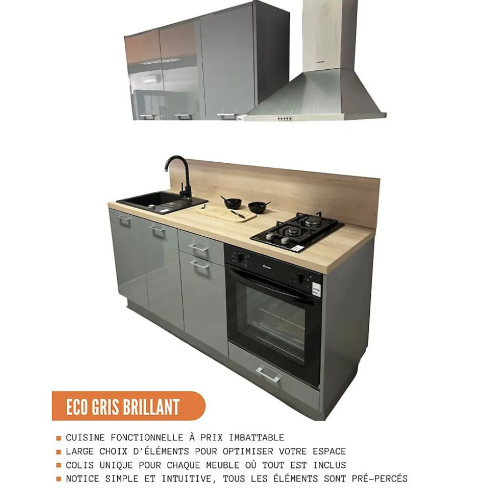 Cuisineandcie - Cuisine complète ECO Gris Brillant 240 cm
