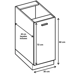 Cuisineandcie - Meuble bas de cuisine Eco Blanc Brillant 1 porte L 30 cm