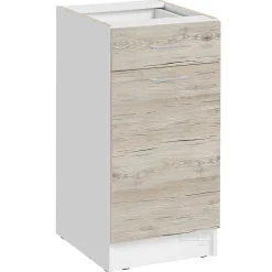 Cuisineandcie - Meuble bas de cuisine Eco Noyer Blanchi 1 porte 1 tiroir L 40 cm
