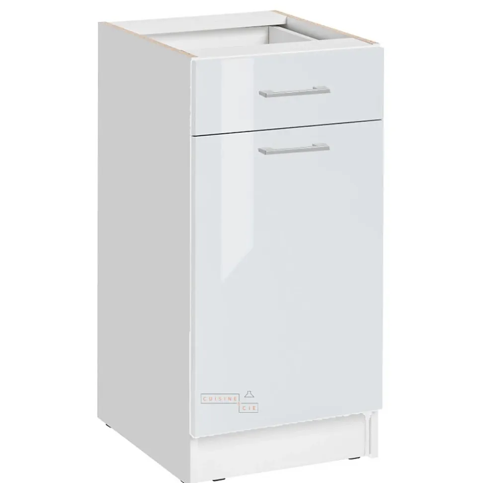 Cuisineandcie - Meuble bas de cuisine Eco Blanc Brillant 1 porte 1 tiroir L 40 cm