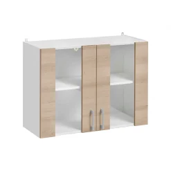 Cuisineandcie - Meuble haut de cuisine Eco Chene Naturel 2 portes vitrées L 80 cm