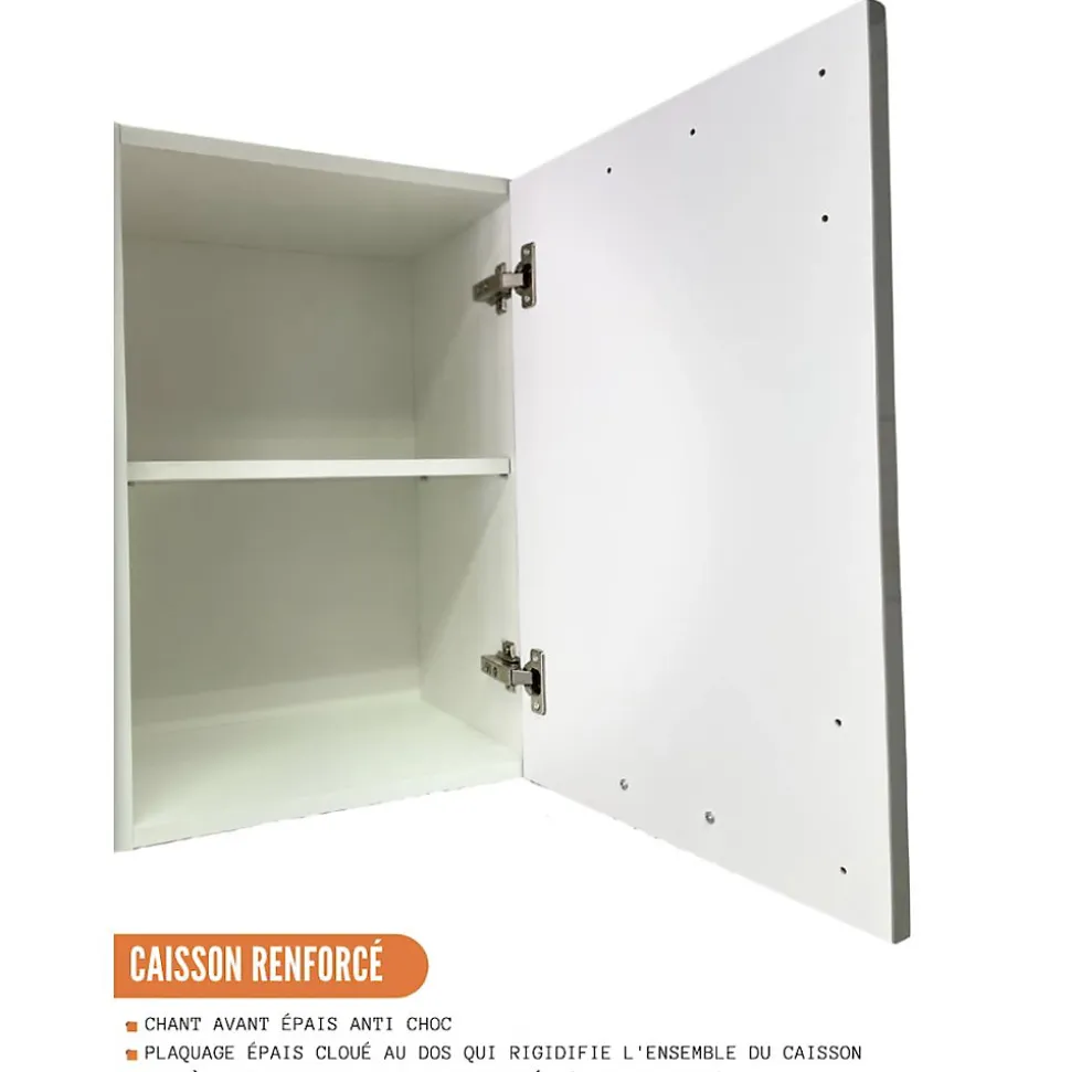 Cuisineandcie - Meuble haut de cuisine Eco Gris Brillant 2 portes L 80 cm