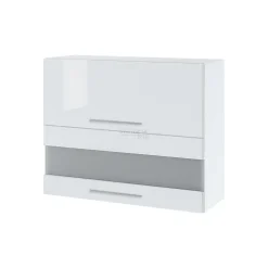 Cuisineandcie - Meuble haut de cuisine Bellissi Blanc Brillant 2 portes relevables avec vitre opaque L 90 cm