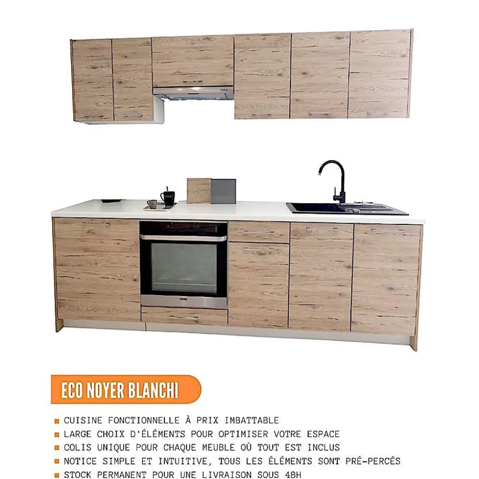 Cuisineandcie - Meuble haut de cuisine Eco Noyer Blanchi 1 porte relevable L 60 cm