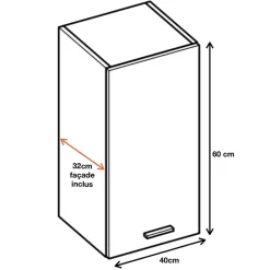 Cuisineandcie - Meuble haut de cuisine Eco Blanc Brillant 1 porte L 40 cm