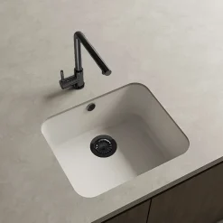 Cuve sous plan POALGI, GANDIA 194, Granit, Blanc Snow, 54 cm, 1 bac bonde noire