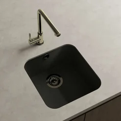 Cuve sous plan POALGI, GANDIA 193, Granit, Noir Basalt, 44 cm, 1 bac bonde or