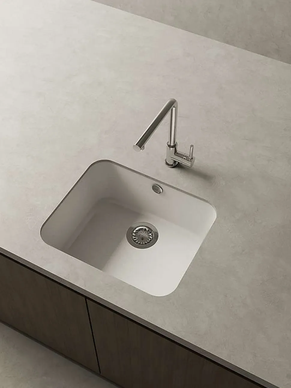 Cuve sous plan POALGI, GANDIA 194, Granit, Blanc Snow, 54 cm, 1 bac