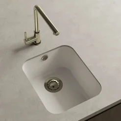 Cuve sous plan POALGI, GANDIA 192, Granit, Blanc Snow, 38 cm, 1 bac bonde or