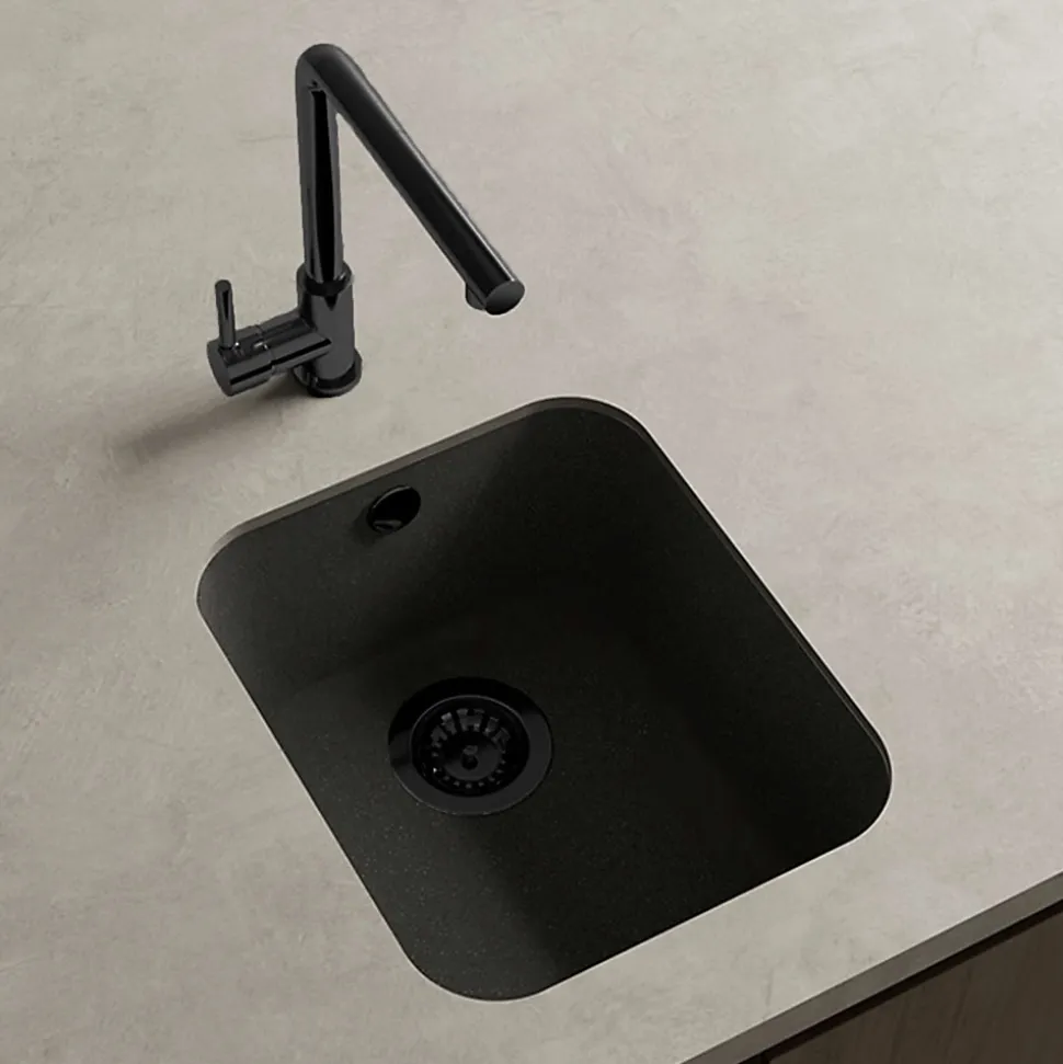 Cuve sous plan POALGI, GANDIA 192, Granit, Noir Basalt, 38 cm, 1 bac bonde noire