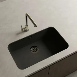 Cuve sous plan POALGI, GANDIA 195, Granit, Noir Basalt, 74 cm, 1 bac bonde or