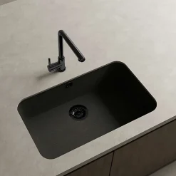 Cuve sous plan POALGI, GANDIA 195, Granit, Noir Basalt, 74 cm, 1 bac bonde noire