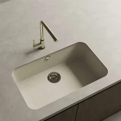 Cuve sous plan POALGI, GANDIA 195, Granit, Beige Pumice, 74 cm, 1 bac bonde or