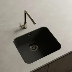 Cuve sous plan POALGI, GANDIA 194, Granit, Noir Basalt, 54 cm, 1 bac bonde or