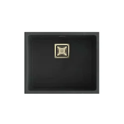 Cuve sous plan POALGI, GANDIA 194, Granit, Noir Basalt, 54 cm, 1 bac bonde or