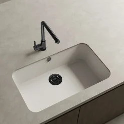 Cuve sous plan POALGI, GANDIA 195, Granit, Blanc Snow, 74 cm, 1 bac bonde noire