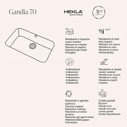 Cuve sous plan POALGI, GANDIA 195, Granit, Noir Basalt, 74 cm, 1 bac