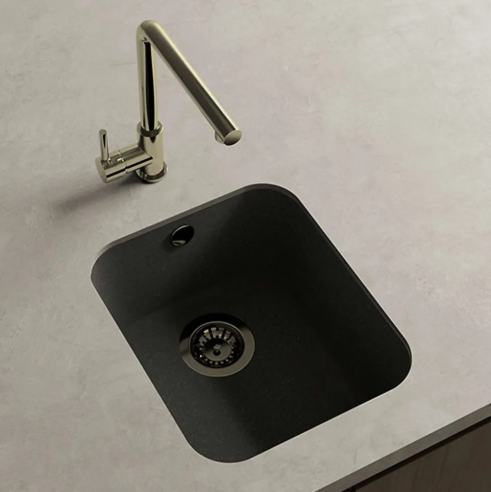 Cuve sous plan POALGI, GANDIA 192, Granit, Noir Basalt, 38 cm, 1 bac bonde or