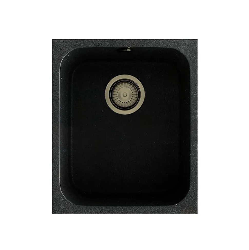 Cuve sous plan POALGI, GANDIA 192, Granit, Noir Basalt, 38 cm, 1 bac bonde or